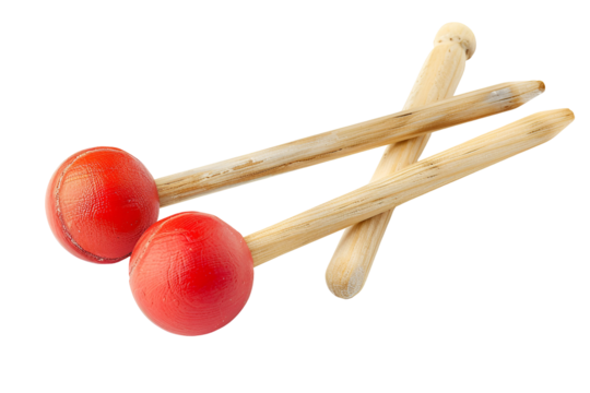 Red ball mallets wooden handles musical instruments