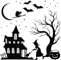 Fototapeta premium Spooky halloween ghost and bat illustration with festive colors