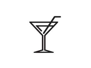 Flat outlined cocktail glass with garnish design