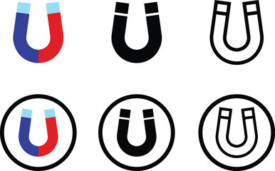 Magnet vector icon set, magnetic horseshoe symbol collection style group, electromagnet attraction force energy U shape silhouette bundle illustration
