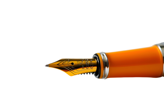 Orange fountain pen close-up gold nib detail