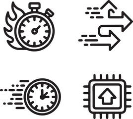 Fototapeta premium Collection of Speed and Performance Icons Representing Fast Processing Quick Delivery and Efficient Data Transfer in a Clean and Modern Line Art Style on White