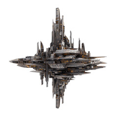 Floating city, metallic, complex,  futuristic