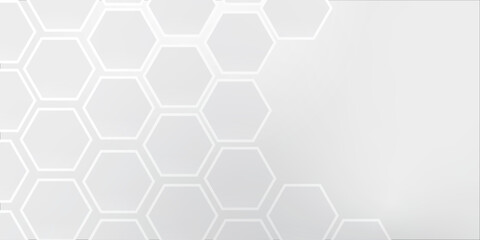 White hexagonal abstract background with fading gradient center and side-aligned honeycomb patterns. Ideal for futuristic, tech, or medical-themed templates with space for text in the middle.