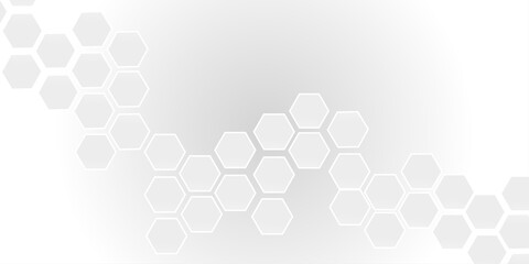 White hexagonal abstract background with fading gradient center and side-aligned honeycomb patterns. Ideal for futuristic, tech, or medical-themed templates with space for text in the middle.