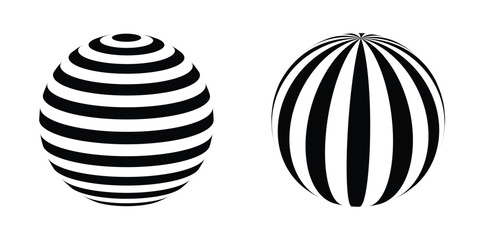 Transparent 3d sphere globe orb with circle stripe pattern design round shape abstract element earth effect black ring texture on clear background