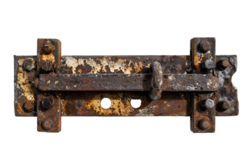 Rusty old metal gate latch detail close up