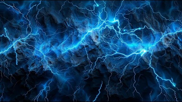 Dramatic Electric Blue Lightning Storm Energetic Power and Electricity Illuminate Dark Textured Background with Dynamic Visual Effect