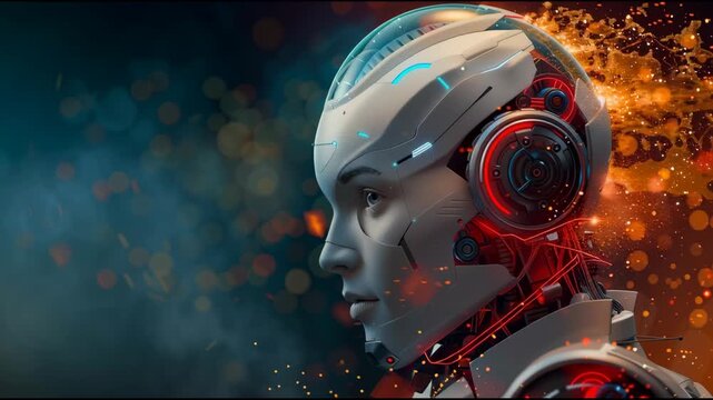 Futuristic Robot with Glowing Circuits and Digital Interface Showcasing AI Advancements and Innovation in Technology