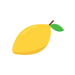 A cartoonish yellow mango with a brown stem and a green leaf set against a plain white background