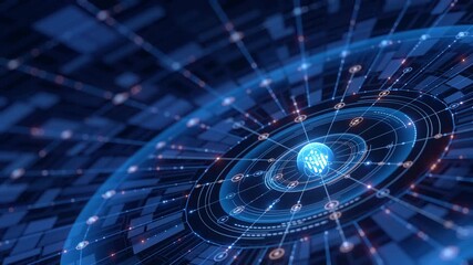 This abstract digital background showcases interconnected nodes and lines, symbolizing advanced technology, data flow, artificial intelligence, and global communication in a futuristic setting. - Powered by Adobe