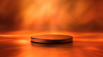Circular metallic platform against a vibrant orange backdrop.