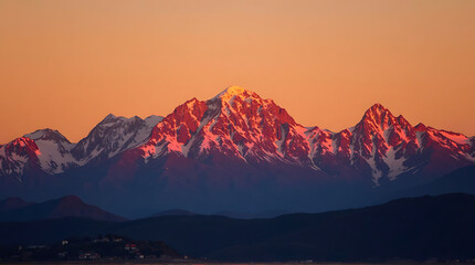 Obraz premium Majestic mountain range painted in hues of sunrise, capturing the peaks serenity