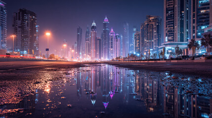 Obraz premium Neon Reflections of Tomorrow's Metropolis