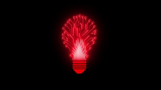 Bulb circuit animation by blue color neon on black background. Modern education technology background, moving light bulbs in a cycle, using technology. integration with technology.