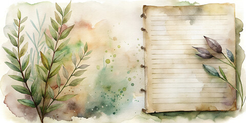 herb journal style layout with faded plant notes