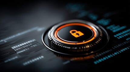 Close-up of a digital lock symbol on a futuristic interface.