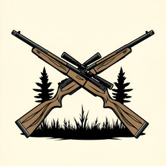 Crossed hunting sniper rifles svg cut file. Isolated vector illustration.