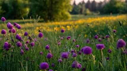 Purple flowers in a field of wildflowers.