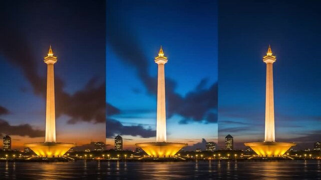 Time lapse video of Monas (National Monument) in Jakarta, Indonesia. Ideal for travel promos, tourism content, and Southeast Asian cityscape footage