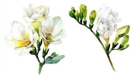 Fototapeta premium Crisp, fresh, juicy green apples glistening with water droplets, paired with a vibrant green leaf.