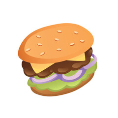 Isolated burger on white background. Vector illustration in cartoon flat style