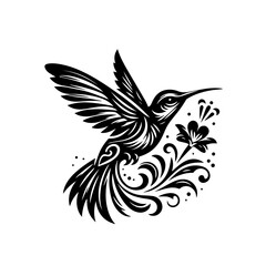 Obraz premium Ornate hummingbird in flight with a decorative flower