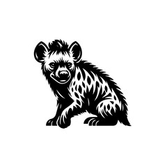 A cute hyena cub sits looking forward