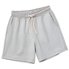 Light gray cotton lounge shorts with drawstring, front view, isolated png file