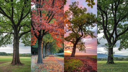 Naklejka premium Four Seasons in a Tree's Life A Seasonal Collage