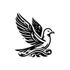 Obraz premium A stylized black and white dove in flight, symbolizing peace and freedom