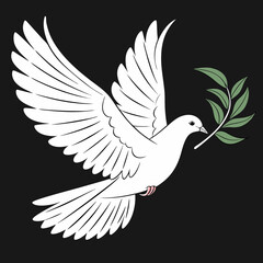 Obraz premium Vector art of a white dove carrying an olive branch soars through the air, symbolizing peace and hope