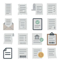 Collection of financial documents and receipts icons