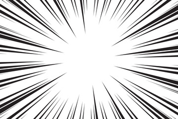 Manga comic explosion, motion or movement effect, vector background. Manga anime cartoon radial speed lines and abstract pattern for comic book burst, flash ray or explode bang action