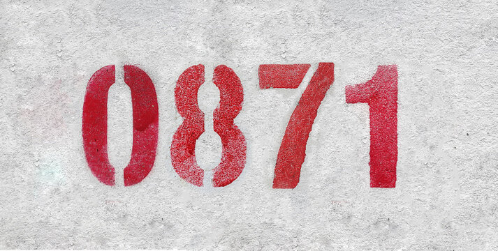 number 0871 . Red spray paint the white wall