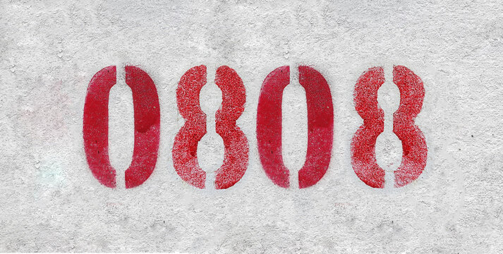 number 0808 . Red spray paint the white wall