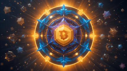 Conceptual image of a blockchain-based cooperative dividend allocator icon featuring unique design elements and colors