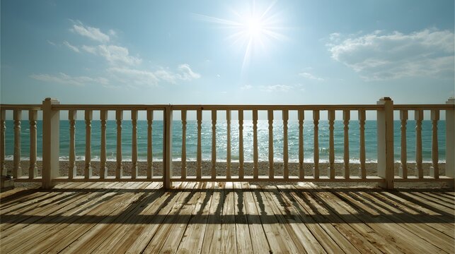 Wooden deck overlooking the ocean.