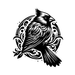 An ornate cardinal bird illustration with intricate details