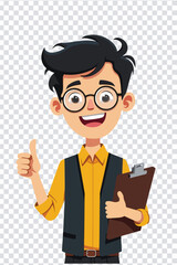 Happy Man with Glasses Giving Thumbs Up and Holding Clipboard