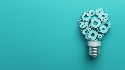 gears shaped light bulb on blue background