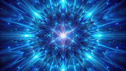 Fototapeta premium Radiant blue fractal flower with glowing light abstract