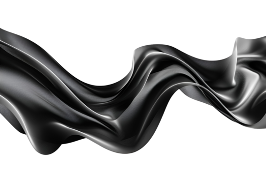 Elegant black fabric flowing gracefully on black background abstract art design - Powered by Adobe