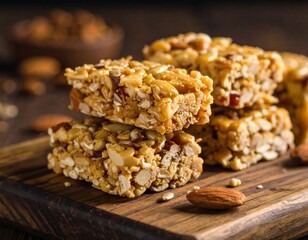 Low-Carb Indulgence: Moody Macro Shot of Keto Snack Bar on Rustic Wood