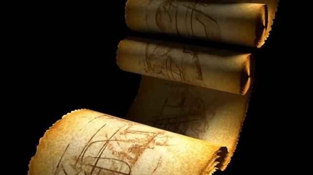 Antique Scroll Unveiled: An aged parchment scroll unfurls, its meticulously drawn vintage map hinting at hidden stories and adventures of ages past.