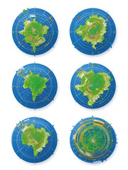 Satellite Map Icons. Solid, filled icons set of satellite state maps: orbital path, scan zone, imagery frame,
