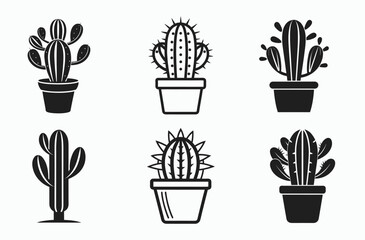 Cactus plant icon st, desert flora symbol, succulent pot silhouette, Cactus In Pot In Line, Outline, And Glyph Icon, Desert Plant, Succulent, And Nature Symbol Collection