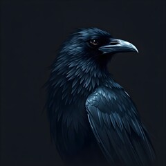 Commanding Crow Album Cover: Minimalist Black-on-Black Design with Dramatic Bird Portrait - Mysterious Avian Art