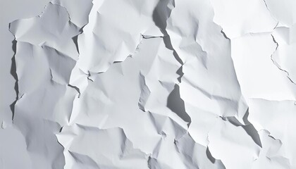 Obraz premium Deep creases and shadows on white crumpled paper, abstract texture, backdrop, uneven