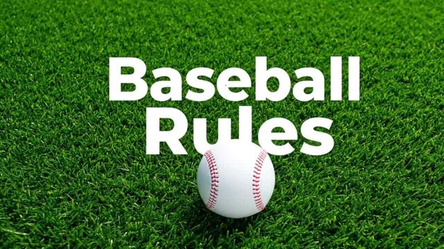 A baseball with Baseball Rules text on a field of grass